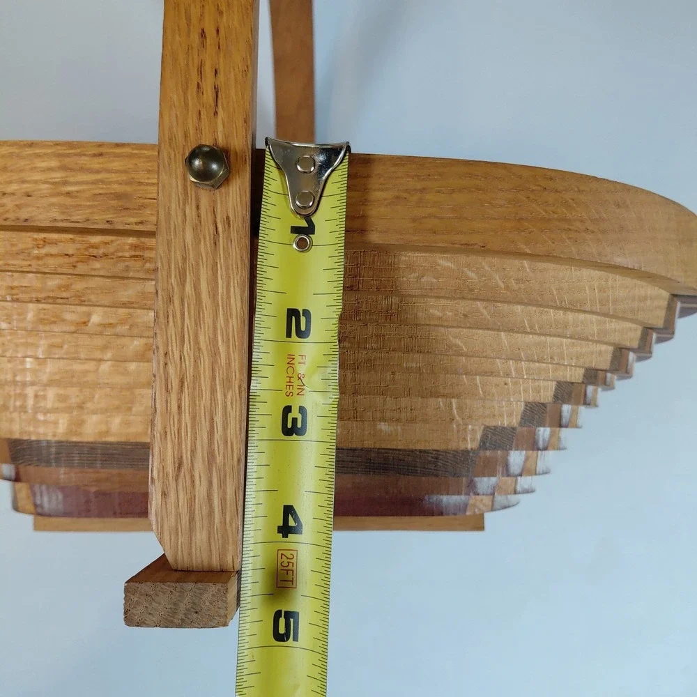 Vintage Deep Spring Collapsible Wooden Basket Tri-Color Wood Bowl Folding Signed